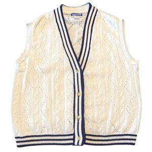 Vintage 1990’s Pendleton white cable‎ knit varsity stripe sweater vest in size L